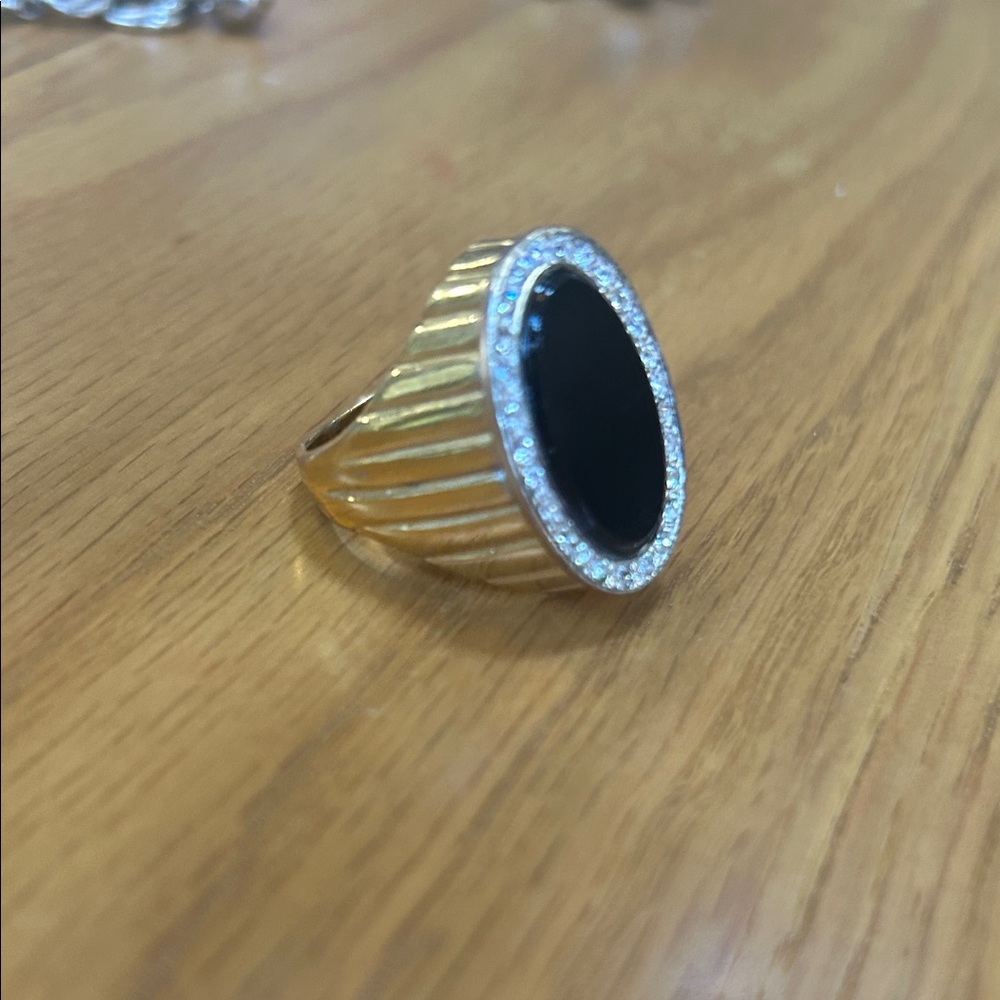 Elegant Gold and Onyx Black Women's Ring 18k HGE large size unisex